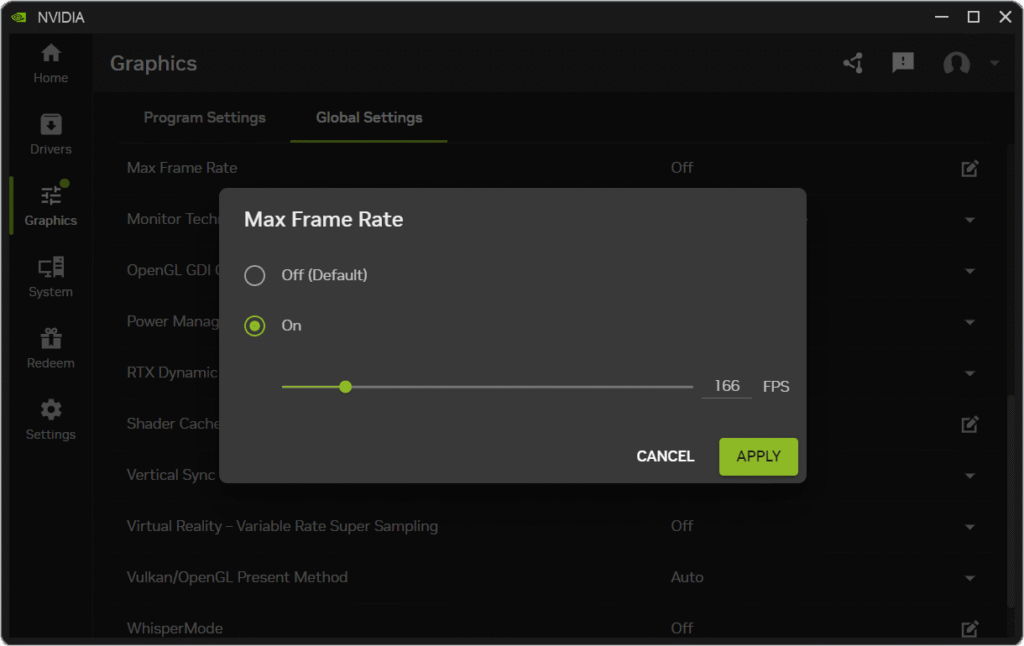 How to enable Maximum Frame Rate