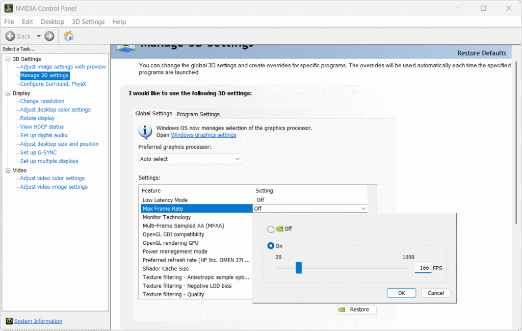 How to set the Maximum Frame Rate in NVIDIA Control Panel