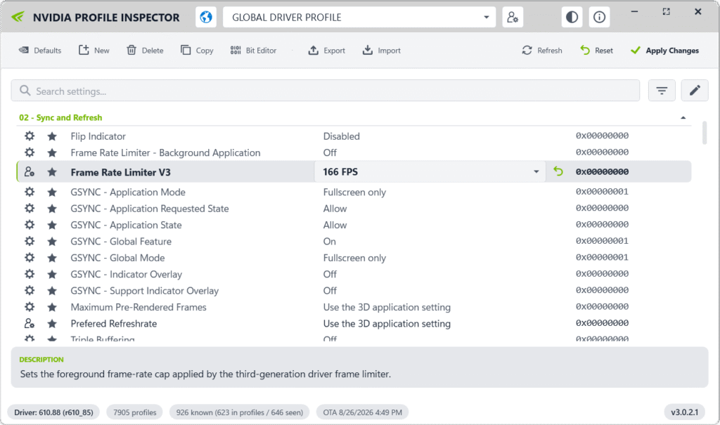 Maximum Frame Rate Settings in NVIDIA Profile Inspector
